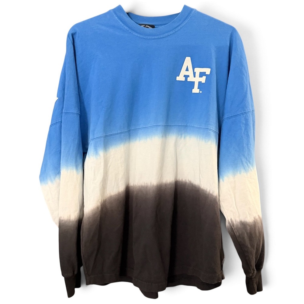 Spirit Jersey M Air Force Falcons Long Sleeve Ombre Dip Dye Crewneck NCAA Shirt
